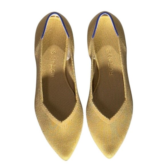 ROTHY'S Gold Pointed Toe Flats Size W7 Recycled Material Washable Women's Shoes - Picture 11 of 11